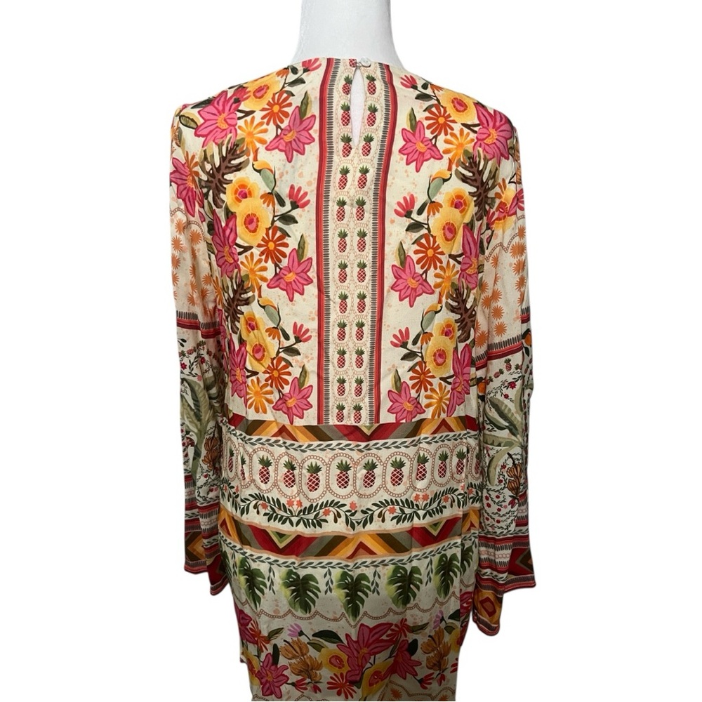NWT Celina Moon Floral Tunic Mini Dress Large Bell Sleeve Boho Top Pockets - Picture 4 of 12